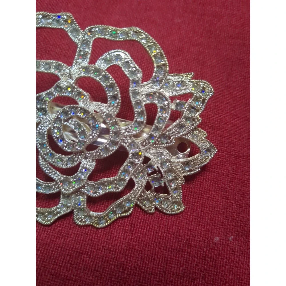 Vntg Style Large‎ Rhinestone Rose Flower Hair Barrette Clip Wedding Formal Prom - Picture 3 of 7